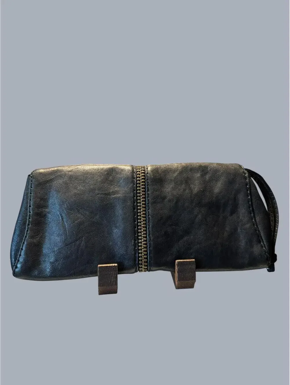 Kooba Black Lambskin Leather Ruched Zip Foldover Clutch NWT